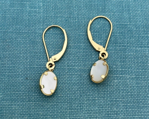 Vintage White Mother of Pearl Dangle Earrings 10K… - image 2