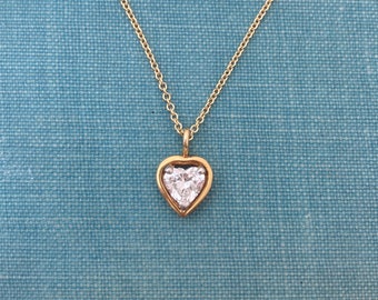 Diamond Heart Drop Pendant in 18K Yellow Gold and Platinum
