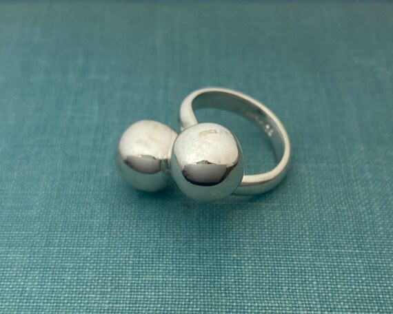 Sterling Silver Double Ball Statement Ring - image 2
