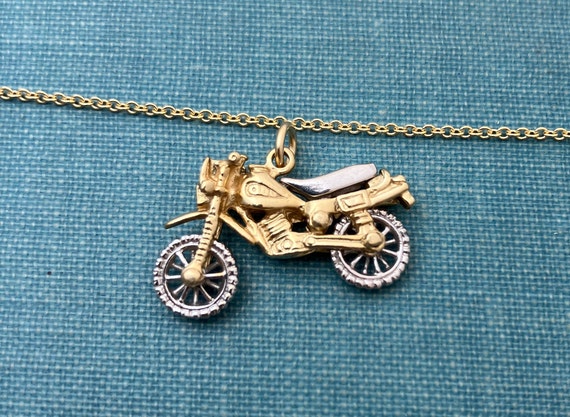 Two Tone Solid Gold Movable Motorcycle Charm/Pend… - image 3