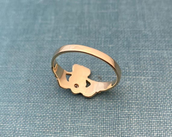 Vintage Claddagh Solid Gold Ring with Natural Dia… - image 3