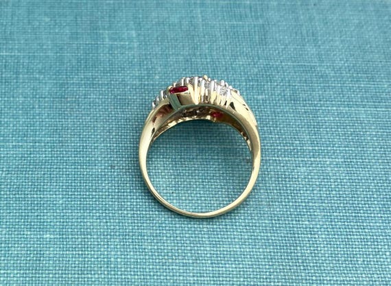 Natural Ruby and Diamond Cluster Solid Gold Dome … - image 3