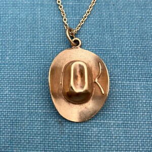 Cowboy Hat Vintage Gold Charm with Optional 18 Inch Chain Terminated with a Lobster Claw Clasp