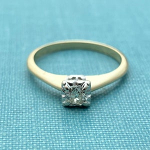 Cabeça de ilusão de solitário vintage antigo diamante de corte europeu