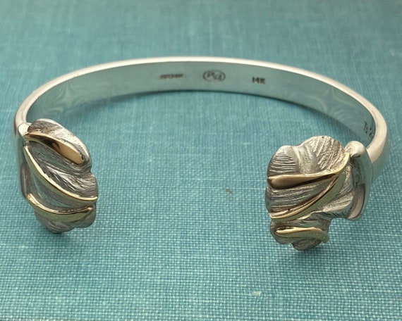 Designer Cuff Solid Sterling Silver Bracelet with… - image 1