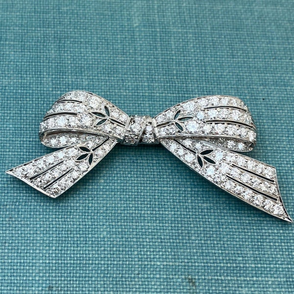 Art Deco Platinum and Natural Diamond Bow Brooch