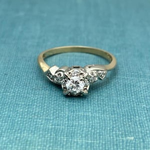 Vintage Illusion Natural Diamond 2 Tone Engagement Ring Solid 14K Gold Bypass