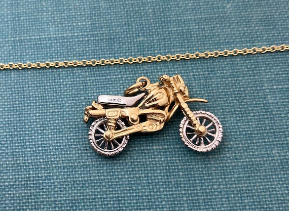 Two Tone Solid Gold Movable Motorcycle Charm/Pend… - image 2