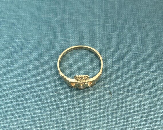 Vintage Claddagh Solid Gold Ring with Natural Dia… - image 5