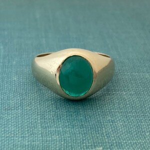 Natural Cabochon Emerald Yellow Solid Gold Signet Ring