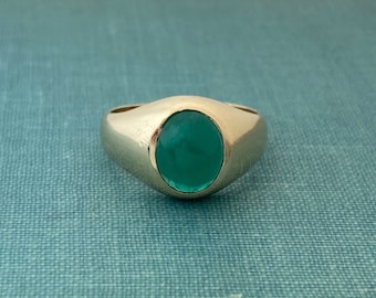Natural Cabochon Emerald Yellow Solid Gold Signet Ring