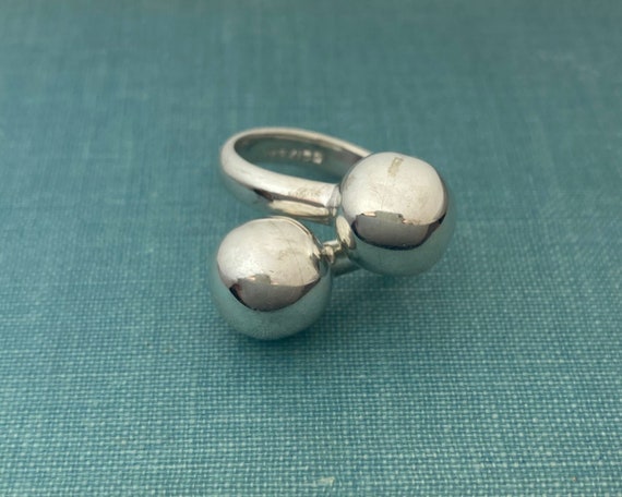Sterling Silver Double Ball Statement Ring - image 1