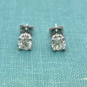 Antique Old Mine Cut Natural Diamond Stud Earrings in New Filigree Settings 14K White Gold