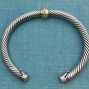 David Yurman Station Sterling Cuff 5mm Twist Bracelet with Gold Accent Size Fits 6.5-7mm (Medium/Small)