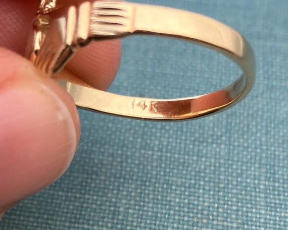 Vintage Claddagh Solid Gold Ring with Natural Dia… - image 4