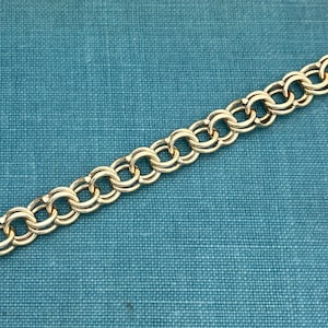 Charm Bracelet Vintage Solid 14k Yellow Gold Double Link with Fold Over Safety