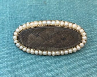 Victorian Morning Brooch with Seed Pearls and Hair