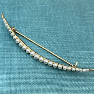 Crescent Sloan and Co. Seed Pearl Yellow Gold Brooch