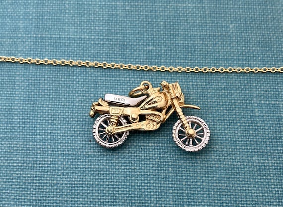 Two Tone Solid Gold Movable Motorcycle Charm/Pend… - image 1