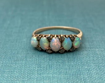 Natural Opal And Diamond Victorian Antique Ring in Solid 14k Yellow Gold