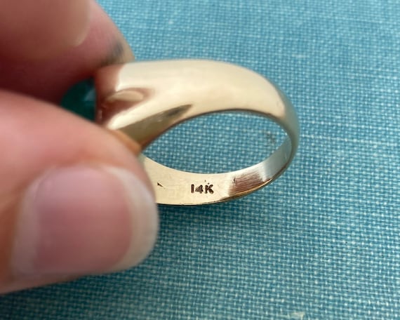 Natural Cabochon Emerald Yellow Solid Gold Signet… - image 5