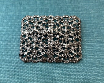 Vintage Large Marcasite Large Floral Brooch Sterling Silver