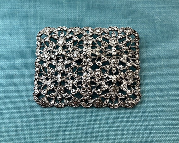 Vintage Large Marcasite Large Floral Brooch Sterl… - image 1