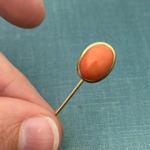 Victorian Pink Coral 14K Yellow Gold Stick Pin 2.5 Inches Long