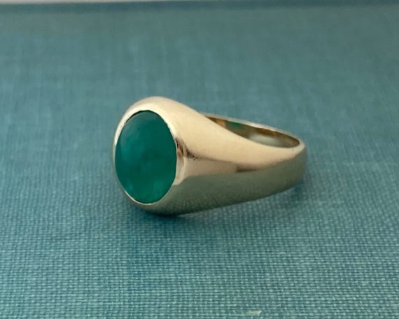 Natural Cabochon Emerald Yellow Solid Gold Signet… - image 2