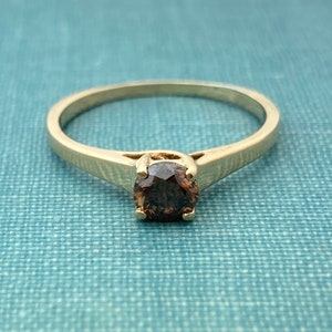 Orangey Brown Diamond Solitaire Engagement Ring Yellow Gold