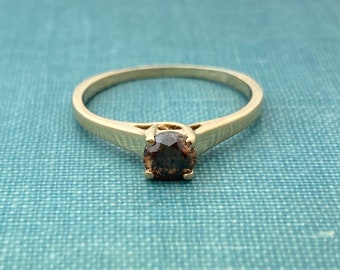 Orangey Brown Diamond Solitaire Engagement Ring Yellow Gold