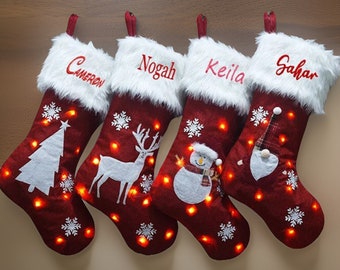 New Personalized Name Christmas Decorations with Lights Custom Name Christmas Socks Children's Holiday Gifts Bag