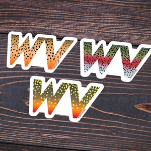 West Virginia Sticker WV / Brook, Brown & Rainbow Trout / Travel Fly Fishing Cooler Angler Laptop Trout Decal Gift / WV State Bumper Sticker