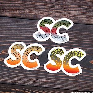 Sticker South Carolina-forel: sticker SC Angler Destination in beek-, bruin- en regenboogforelkleuren