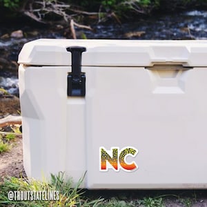 North Carolina Sticker Trout, Decal Fly Fishing, 
Outdoors Trout Gift, Angler Fish Camping,
Hiking NC Gifts, Souvenirs Gear, Travel Stickers,
Nature Lover, Travel Adventures, Lake River Life, Mountain Hiker, Trout Fishing, Cooler, Traveler Fish