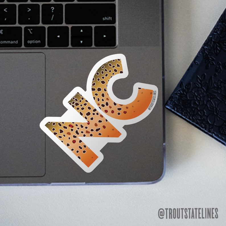 Carolina Trout Decal, 
Fly Fishing Sticker,
NC Cooler Sticker,
NC Bumper Sticker,
NC Angler Gift,
NC Fly Fishing Gift,
North Carolina Decal,
Gift Fisherman NC,
NC Travel Sticker,
NC Laptop Sticker,
Trout Sticker, State Sticker,
North Carolina Trout