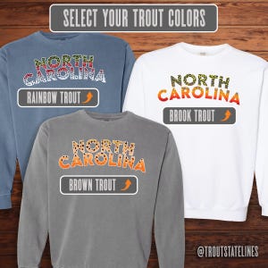Comfort Colors Sweat
Fly Fishing Shirt
NC Vacation Apparel
NC Travel Sweatshirt
Trout Sweatshirt
North Carolina Trout
Soft Cotton Sweats
NC Brook Trout
NC Travel Souvenir
Trout Fishing Shirt
Comfy Sweatshirt NC
Carolina Brown Trout
Carolina Fishing