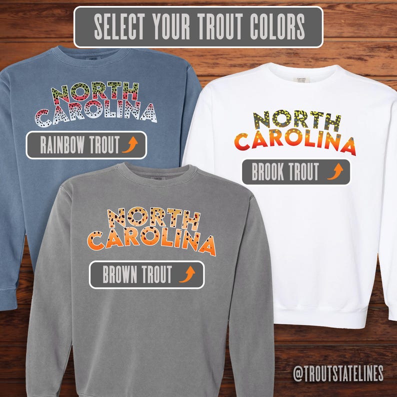 Comfort Colors Sweat
Fly Fishing Shirt
NC Vacation Apparel
NC Travel Sweatshirt
Trout Sweatshirt
North Carolina Trout
Soft Cotton Sweats
NC Brook Trout
NC Travel Souvenir
Trout Fishing Shirt
Comfy Sweatshirt NC
Carolina Brown Trout
Carolina Fishing