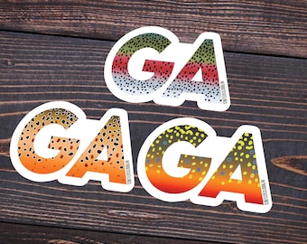 Pegatinas impermeables para trucha de Georgia: calcomanía para pesca con mosca en colores de trucha de arroyo, marrón y arcoíris.