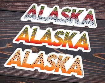 Waterproof Alaska Trout Stickers 3-Pack: Fly Fishing Angler Decals in Brook, Brown & Rainbow Trout Colors