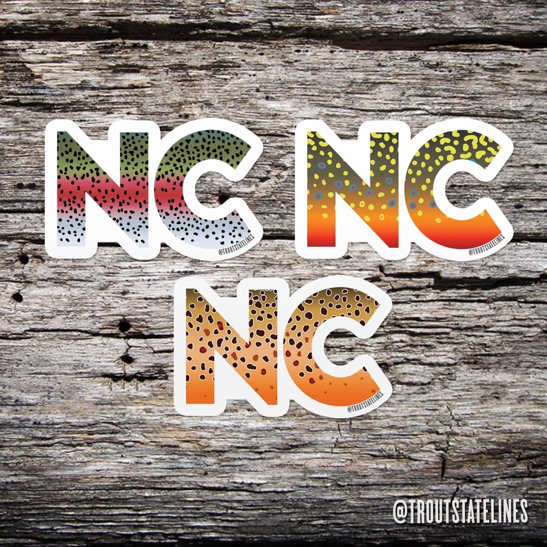 North Carolina Sticker Trout, Decal Fly Fishing, 
Outdoors Trout Gift, Angler Fish Camping,
Hiking NC Gifts, Souvenirs Gear, Travel Stickers,
Nature Lover, Travel Adventures, Lake River Life, Mountain Hiker, Trout Fishing, Cooler, Traveler Fish