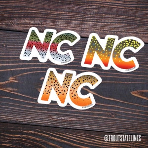 North Carolina Sticker Trout, Decal Fly Fishing, 
Outdoors Trout Gift, Angler Fish Camping,
Hiking NC Gifts, Souvenirs Gear, Travel Stickers,
Nature Lover, Travel Adventures, Lake River Life, Mountain Hiker, Trout Fishing, Cooler, Traveler Fish