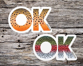 Oklahoma Trout Stickers: Angler Destination Decal in Brown & Rainbow Trout Colors