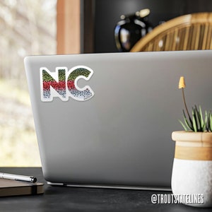 Carolina Trout Decal, 
Fly Fishing Sticker,
NC Cooler Sticker,
NC Bumper Sticker,
NC Angler Gift,
NC Fly Fishing Gift,
North Carolina Decal,
Gift Fisherman NC,
NC Travel Sticker,
NC Laptop Sticker,
Trout Sticker, State Sticker,
North Carolina Trout