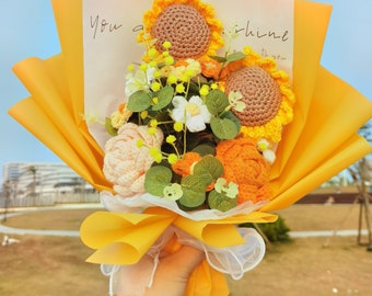 Crochet Sunflower Bouquets,a mothers Day anniversary  wedding birthday Easter gifts,Best Gifts for her your mother friends  honey