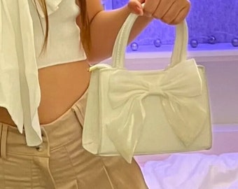 Croquette Mini Bow Clutch - Bow Bag/Bow Purse in White or Pink