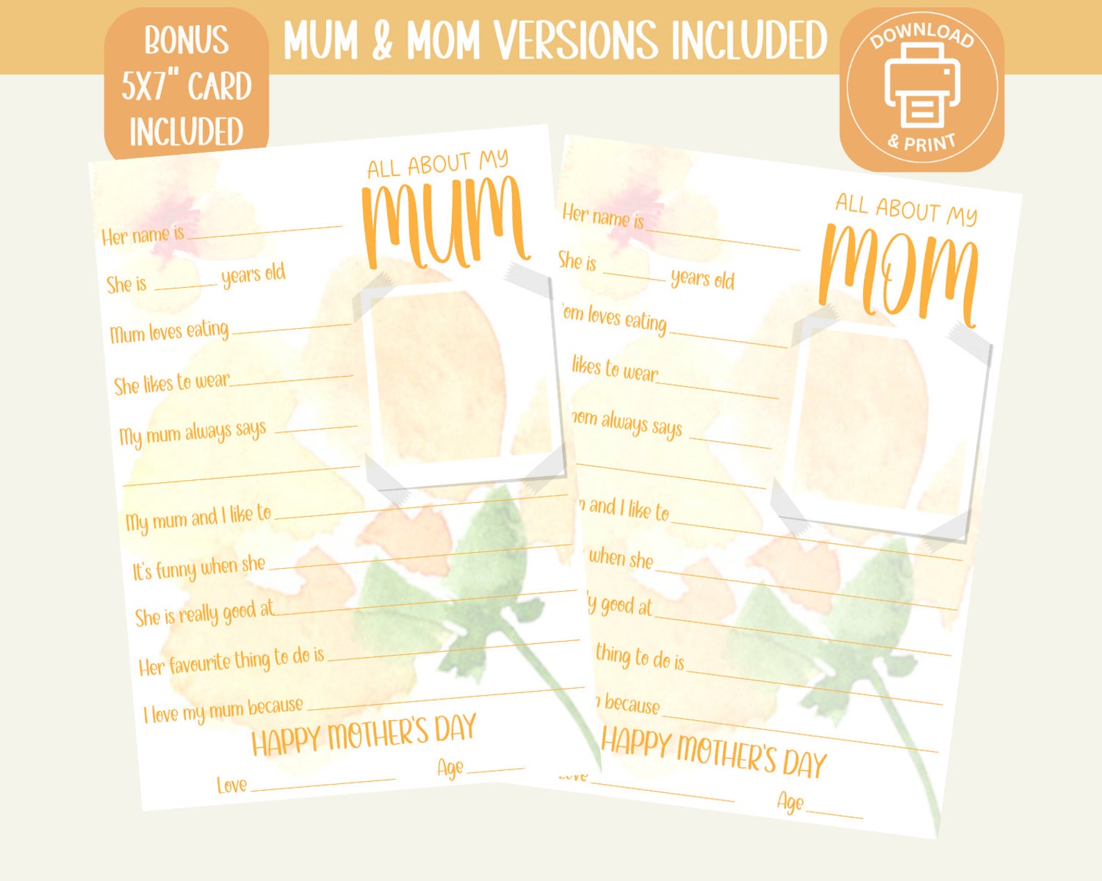 All About My Mum Printable, All About Mom, Mother's Day Gift, Mother's ...