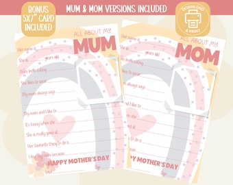 All About My Mum Printable: Mother's Day Questionnaire (Digital Download)