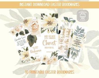 Easter Bible Verse Bookmarks: Floral Christian Gifts (Digital Download)