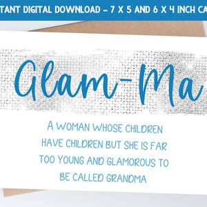 Tarjeta imprimible del Día de la Madre, Tarjeta del Día de la Madre, Feliz Día de la Abuela, Glamma